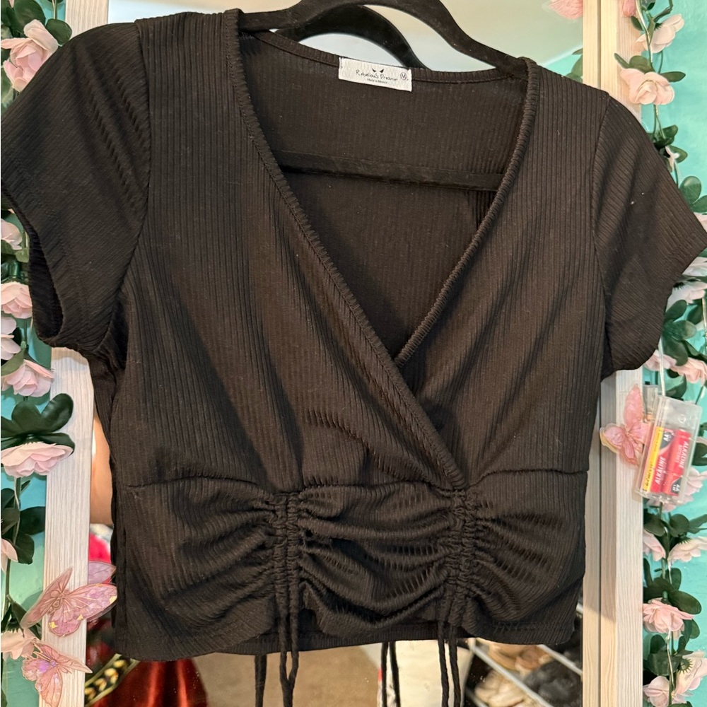 Elegant Black Ruched Crop Top